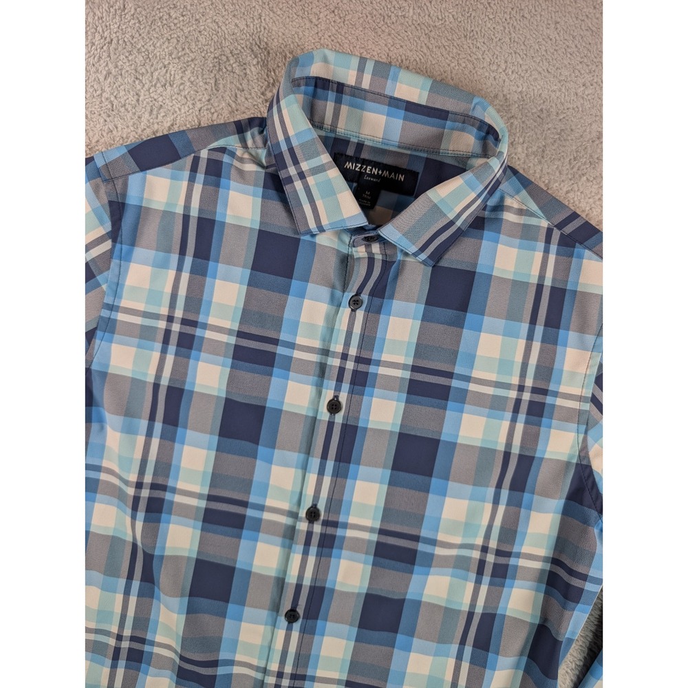 Mizzen+Main Leeward Mens Trim Fit Performance Shirt Blue Plaid M